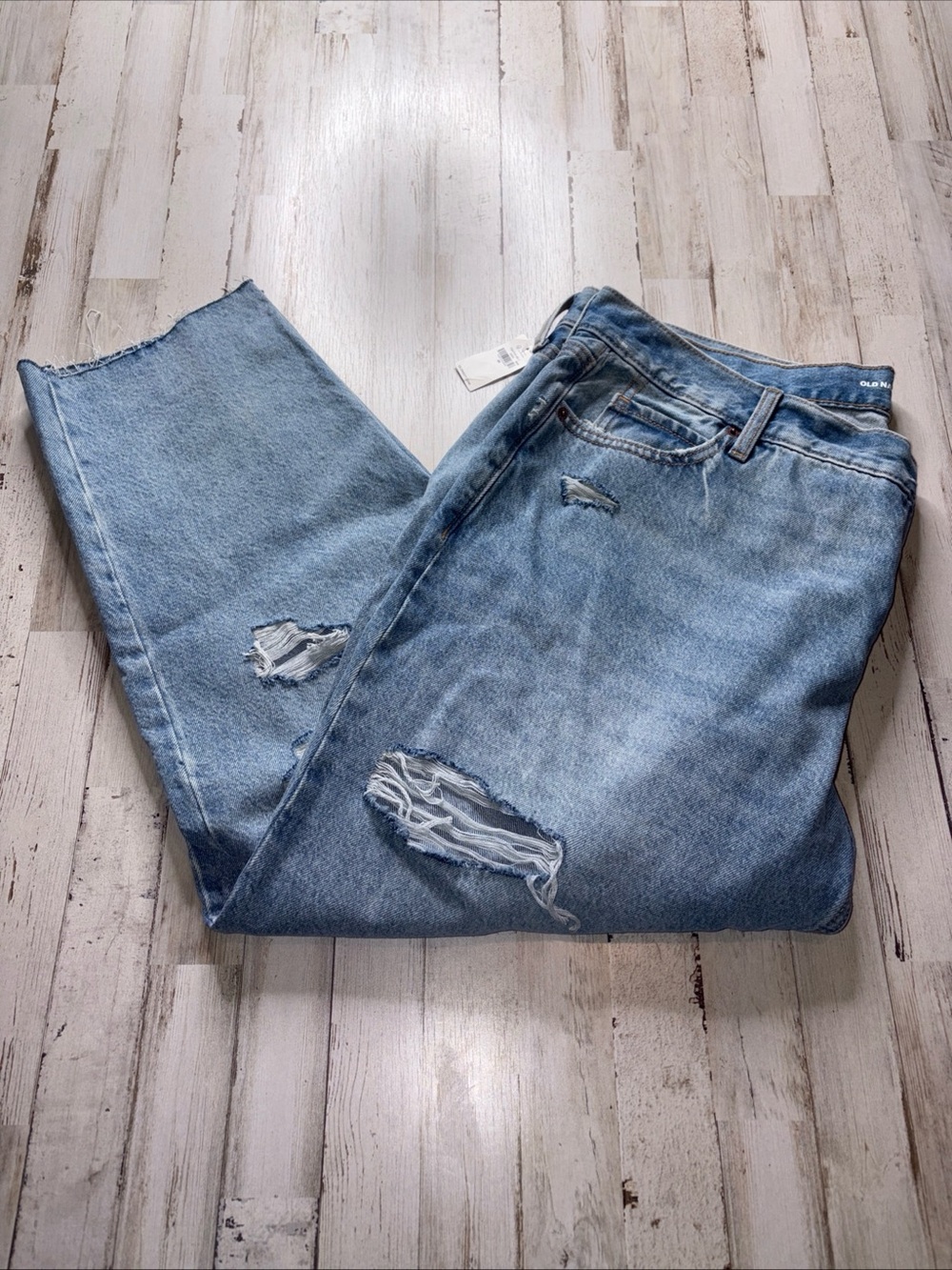 Old Navy Women's Sz 20 Jeans Sky-Hi Straight Extra High Rise Distressed Blue New